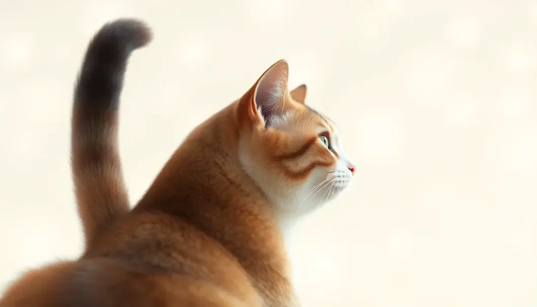 A cat’s tail raised in a curious question mark shape, a sign of love.