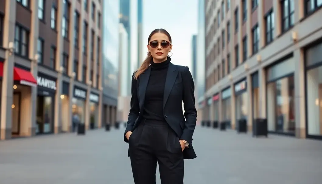 A stylish petite woman in a monochrome outfit, exemplifying tips to look taller.