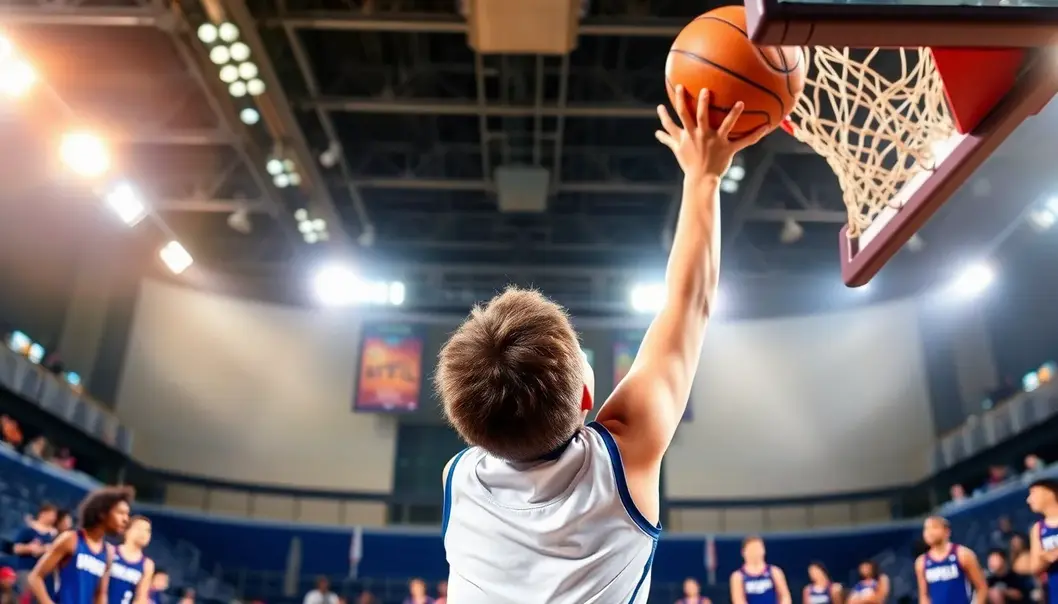 Teen practicing dribbling skills on a vibrant court.